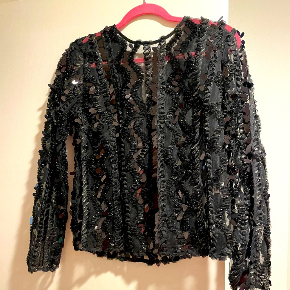 NWT black detail sheer blouse. Perfect for a night out or the holidays.